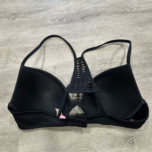 Victoria's Secret Black Triangle Crochet Halter Push Up Bikini Top Women’s 32C - Picture 2 of 4